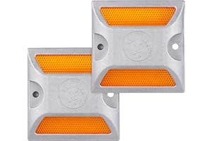 YARNOW 2Pcs Reflective Aluminum Road Markers Cat Eye Pavement Studs for Driveway and Parking Lot Safety