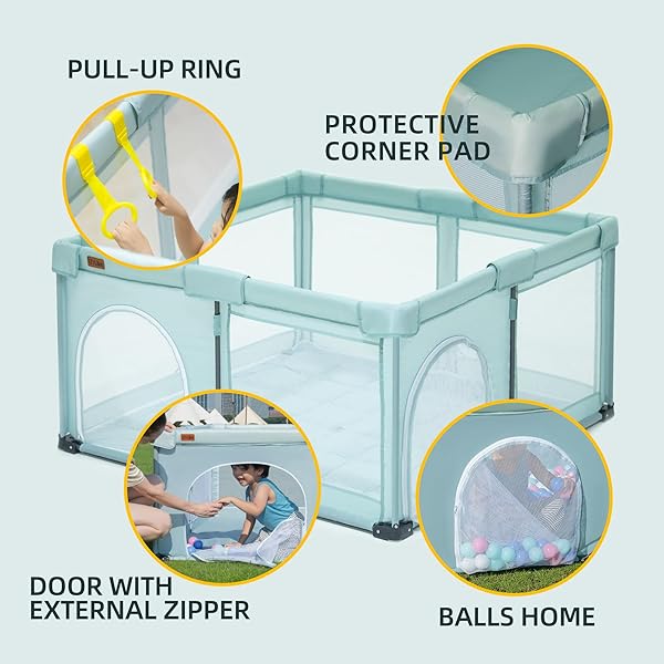 FOLDABLE BABY PLAYPEN 50X50INCH, ITILIKE PLAYPEN FOR BABIES AND TODDLERS WITH 50 PCS OCEAN BALLS & 2 HANDLES, INDOOR & OUTDOOR KIDS SAFETY PLAY PEN AREA, PORTABLE TRAVEL PLAY YARD,MINT GREEN
