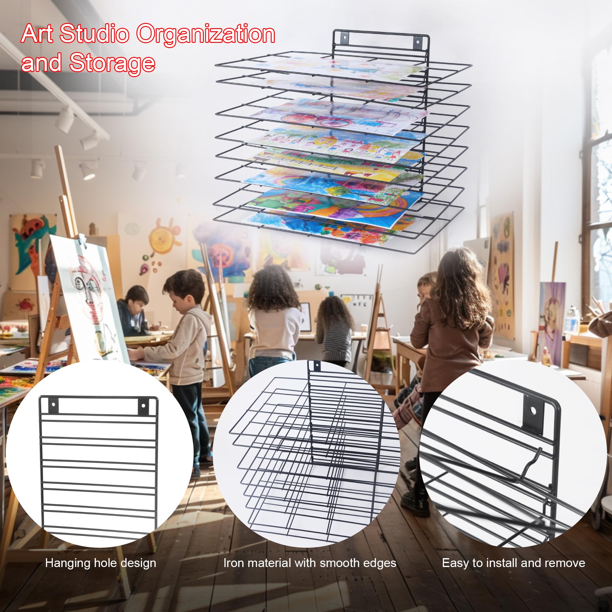 Premium Iron Art Drying Rack with 8 Removable Shelves for Classroom - 16.1 x 11.9 x 13.8 Inches - Art Storage Organizer and Painting Drying Shelf