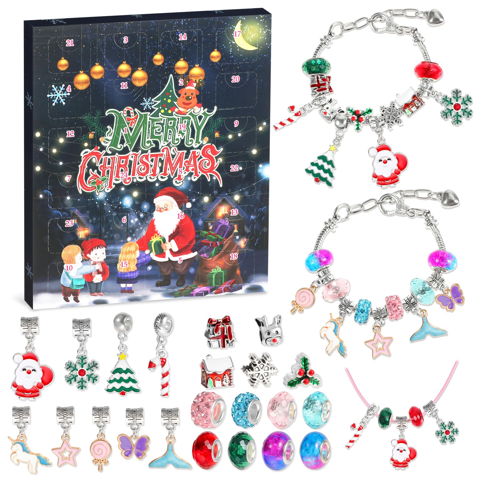 HOWAF Girls Advent Calendar 2025 Kids Jewellery Advent Calendar Bracelet Making Kits for Girls with Surprise Charms, Christmas Countdown Gifts Xmas Holiday Birthday Presents for Kids Girls Teens