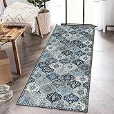 Hedlive Washable Morrcan Blue Rug, 2x4 Trellis Entryway Rug Non Slip, Stain Restain Small Indoor Door Mat, Kitchen Mat Throw Carpet for Front Entrance Bathroom(2'x4', Blue/Grey)
