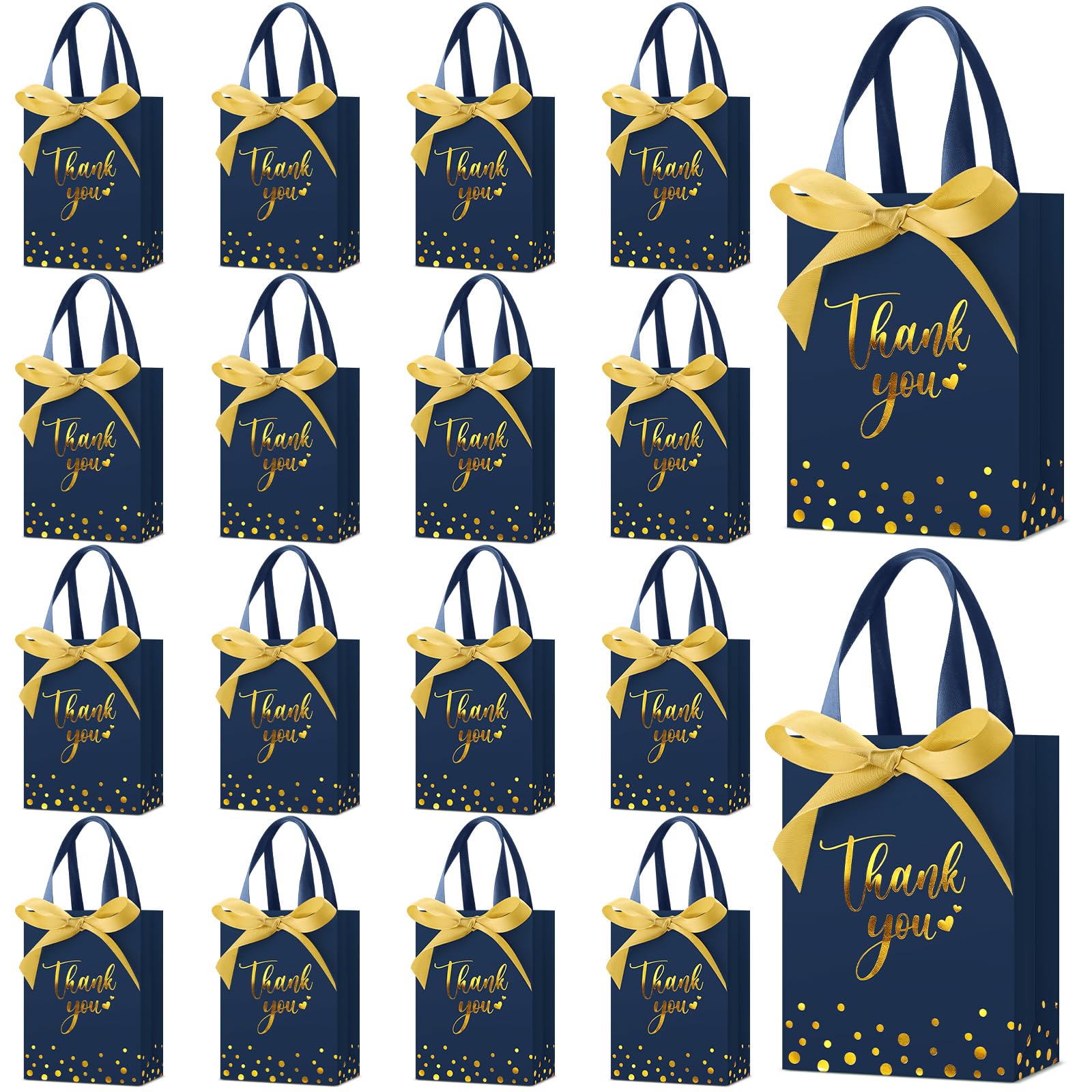 Photo 1 of Kolldenn 36 Pack Small Thank You Gift Bags with Handles 5.9 x 4.3 x 2.4 inches Party Favor Bags with Bow Ribbon Candy Goodie Gift Bags Bulk for Wedding Graduation Birthday Bridal Shower(Blue)