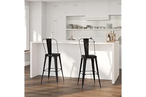 Merrick Lane Dothan Series Bar Height Stool - Black-Antique Gold Finish - Metal Frame with Cross Bracing - Convenient Removable Back - Integrated Footrest