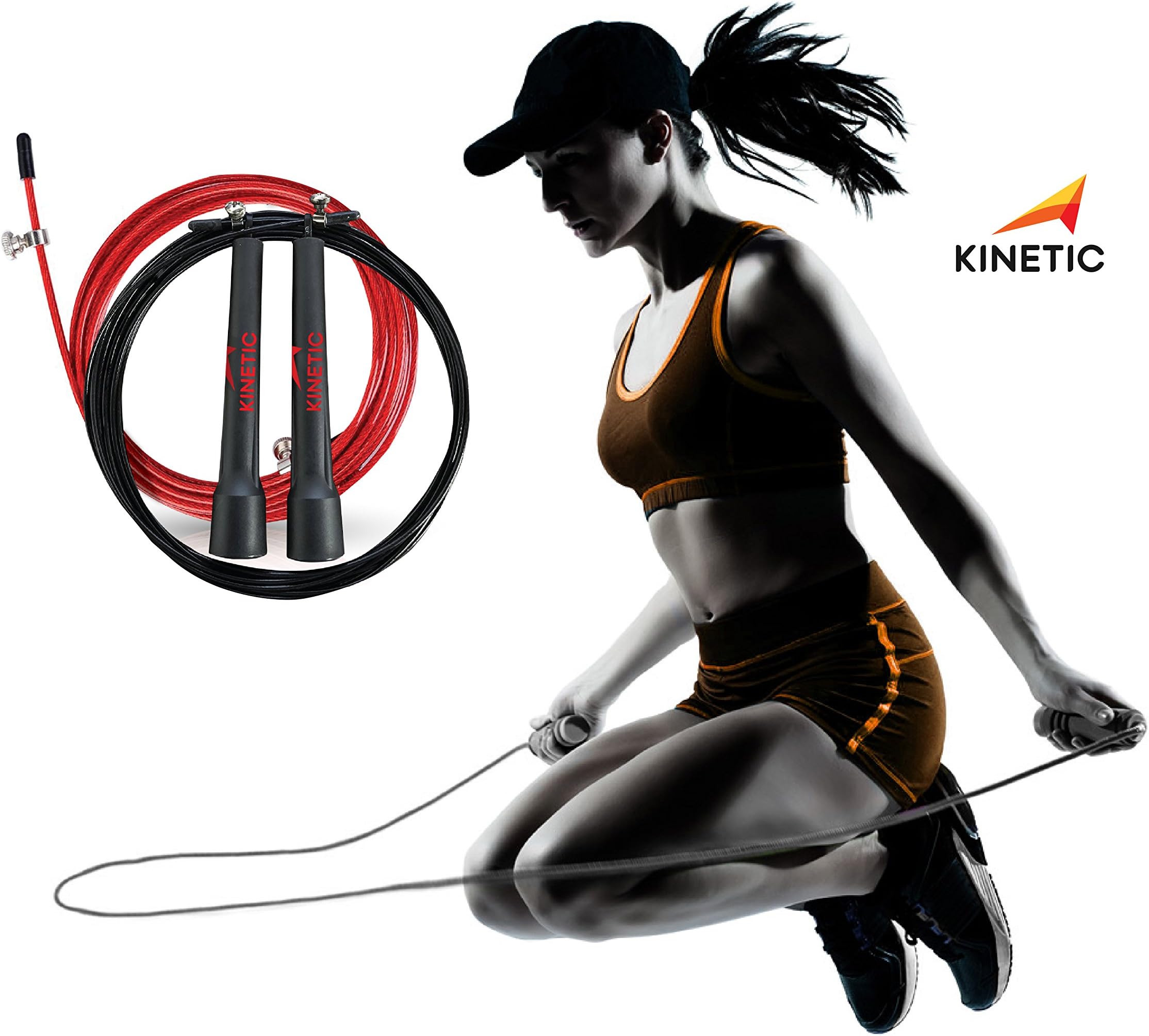 Kinetic Premium Speed Jump Rope - Adjustable Cable with Ball Bearing Handles Plus Extra Cable | Best for Crossfit, MMA, Boxing, Fitness Training, Martial Arts, HIIT Workout | Blazing Fast.