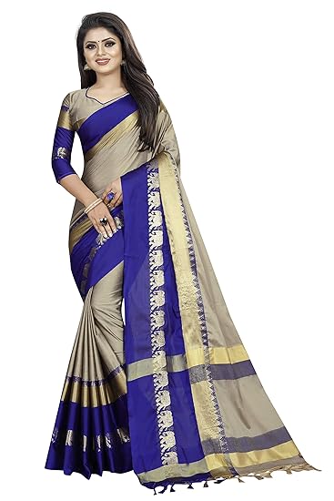 Market Magic World Womens Elephant Cotton Silk Saree with Blouse (FreeSize