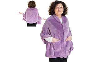 EzrAllora Fleece Poncho Blanket -Drape and Go No Sleeves- Lightweight Warm Wrap Shawl - Wearable Blanket - Lap Blanket - Gift for Grandma and Mom (100% Fleece, Velvet Lavender)
