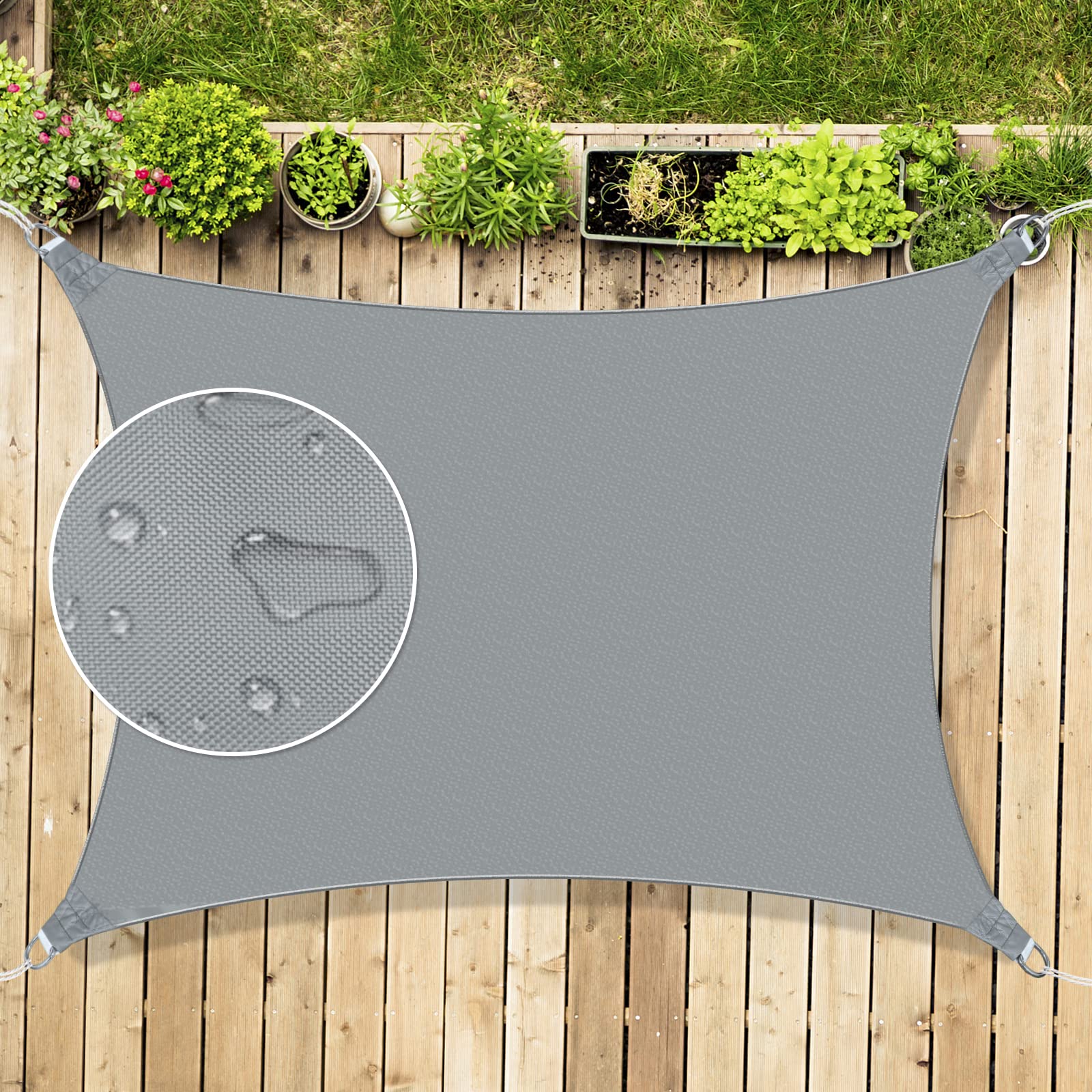 Mokani Sun Shade Sail, 2x2m Rectangle Sunscreen Awning Canopy, Waterproof Shade Sail, 95% UV Block with Free Rope, for Outdoors, Garden, Patio, Yard, Party(Grey)