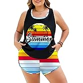 NIeyook Plus Size 3 Piece Tankini Swimsuits for Women Athletic Bathing Suits with Pockets Swim Tank Top and Boy Shorts