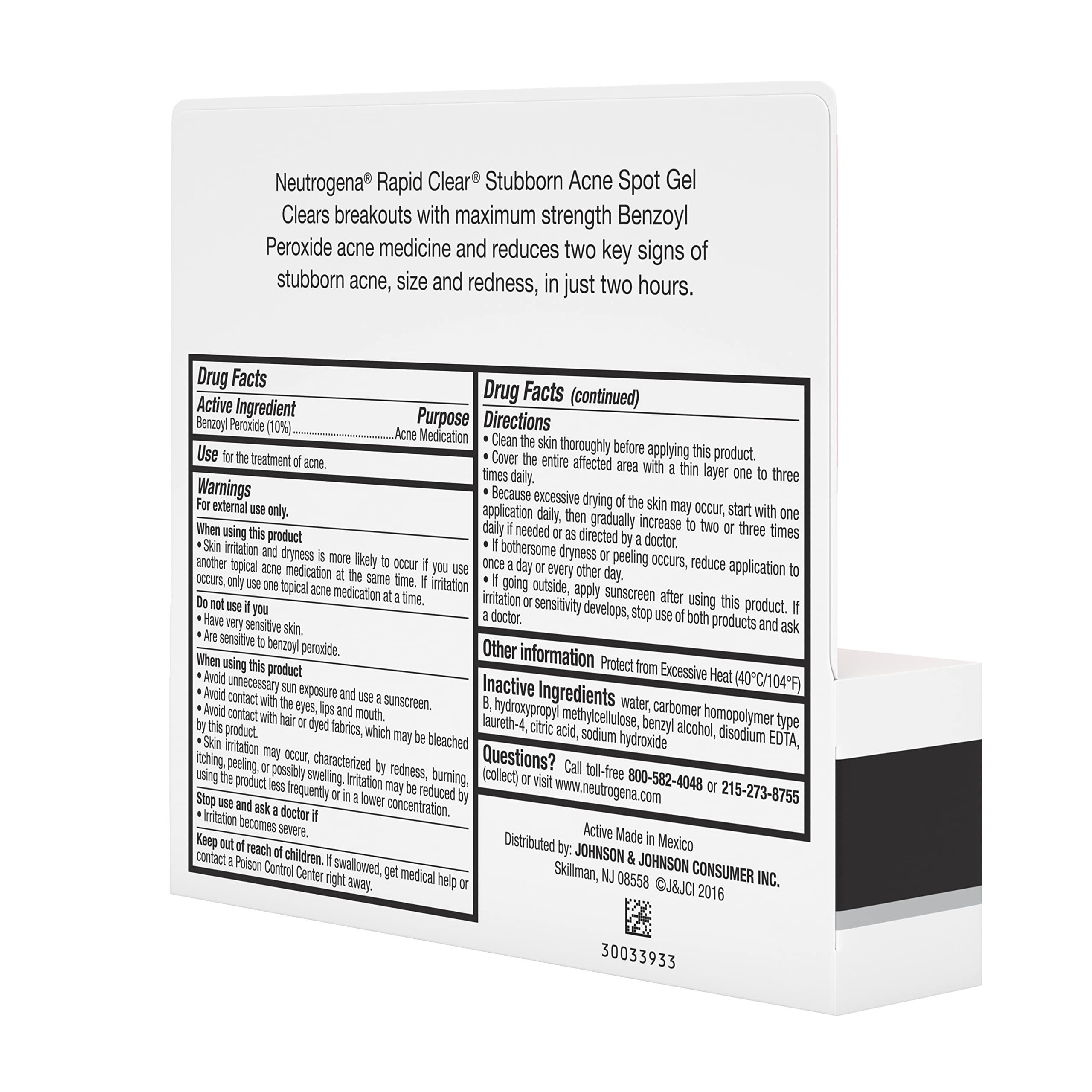 Neutrogena Rapid Clear Stubborn Acne Spot Treatment Gel, Maximum Strength 10% Benzoyl Per-oxide Treatment Medication for Acne Prone Skin, Pimple Cream Reduces Size & Redness, 1 oz