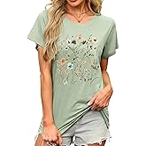 MAPICK Women's Floral Graphic Tees Short Sleeve Casual T-Shirts Boho Style Cute Summer Loose Fit Tops