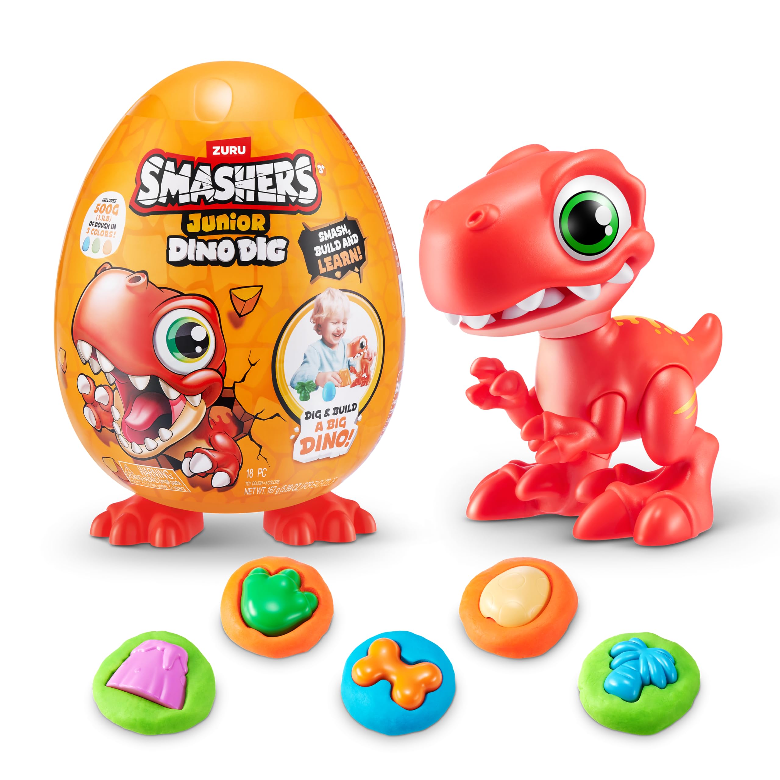Smashers Junior Dino Dig Small Egg, Raptor, by ZURU 12+ Surprises, Dinosaur Preschool Toys, Build Construct Sensory Play 18 months - 3 years (Raptor)