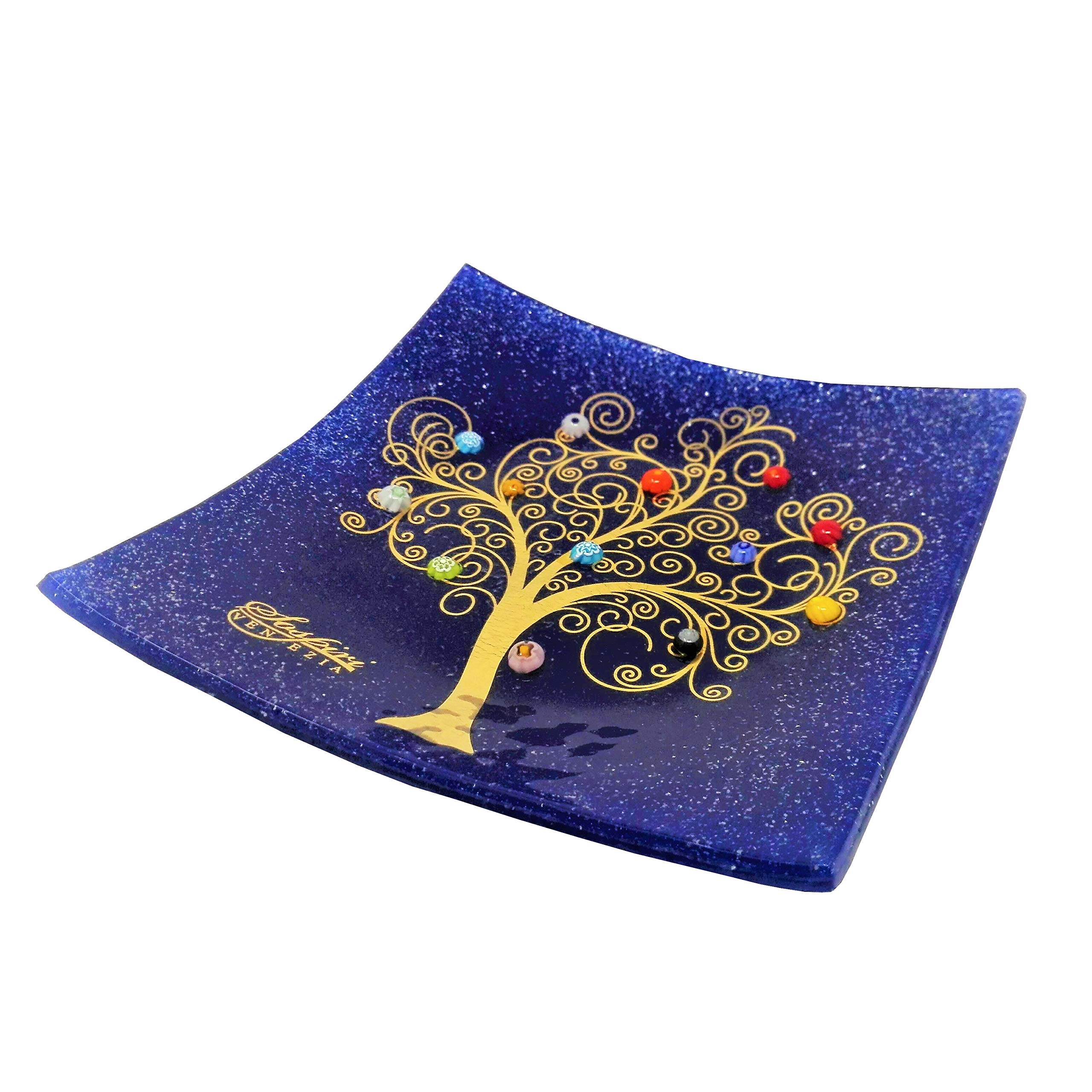 Sospiri Venezia Murano Glass Decorative Dish, Handcrafted Decorative Bowls for Home Decor, Centerpiece Tray, Key Bowl, Gift Decor Tray for Entryway Table, Living Room, Dining Room 7.5"x 7.5"