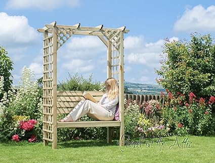Gardman Treillis De Jardin Avec Pergola D Angle En Bois Avec Banc Avec Arche De Jardin Ref G Amazon Fr Jardin
