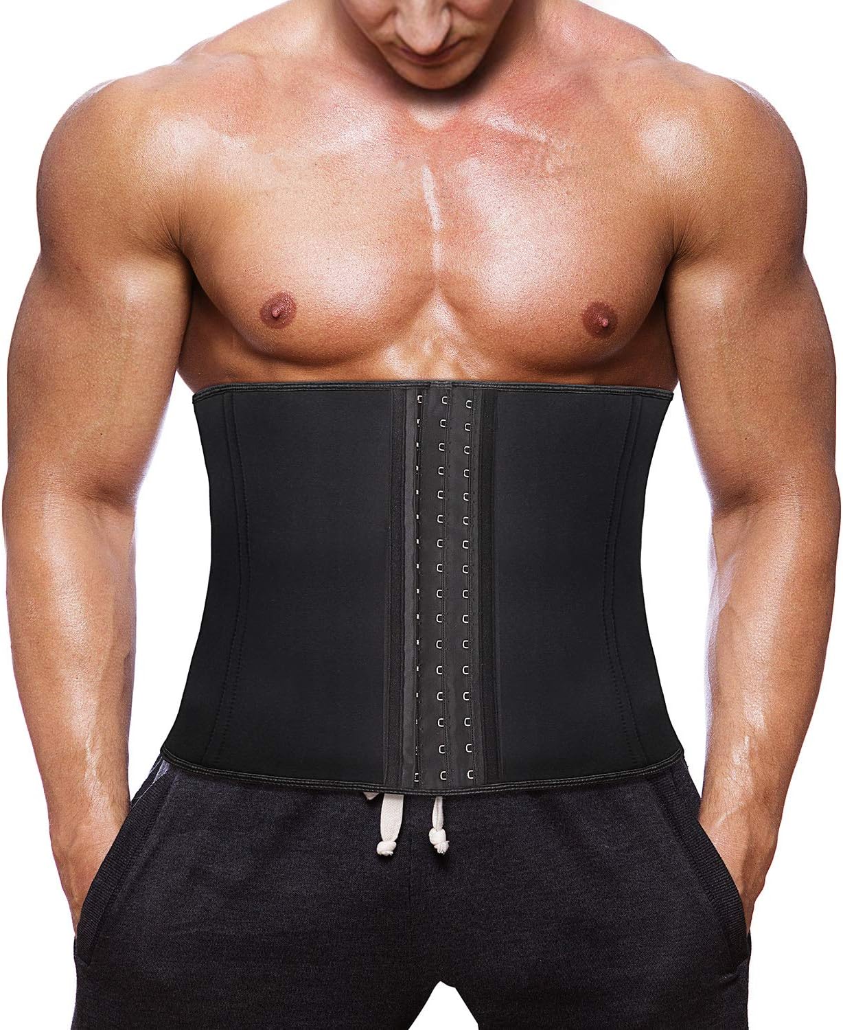 SALNIER Waist Trainer Slimming Belt for Men Workout Fitness Neoprene Corset Sweat Trimmer Cincher Back Support Band with Sauna Effect