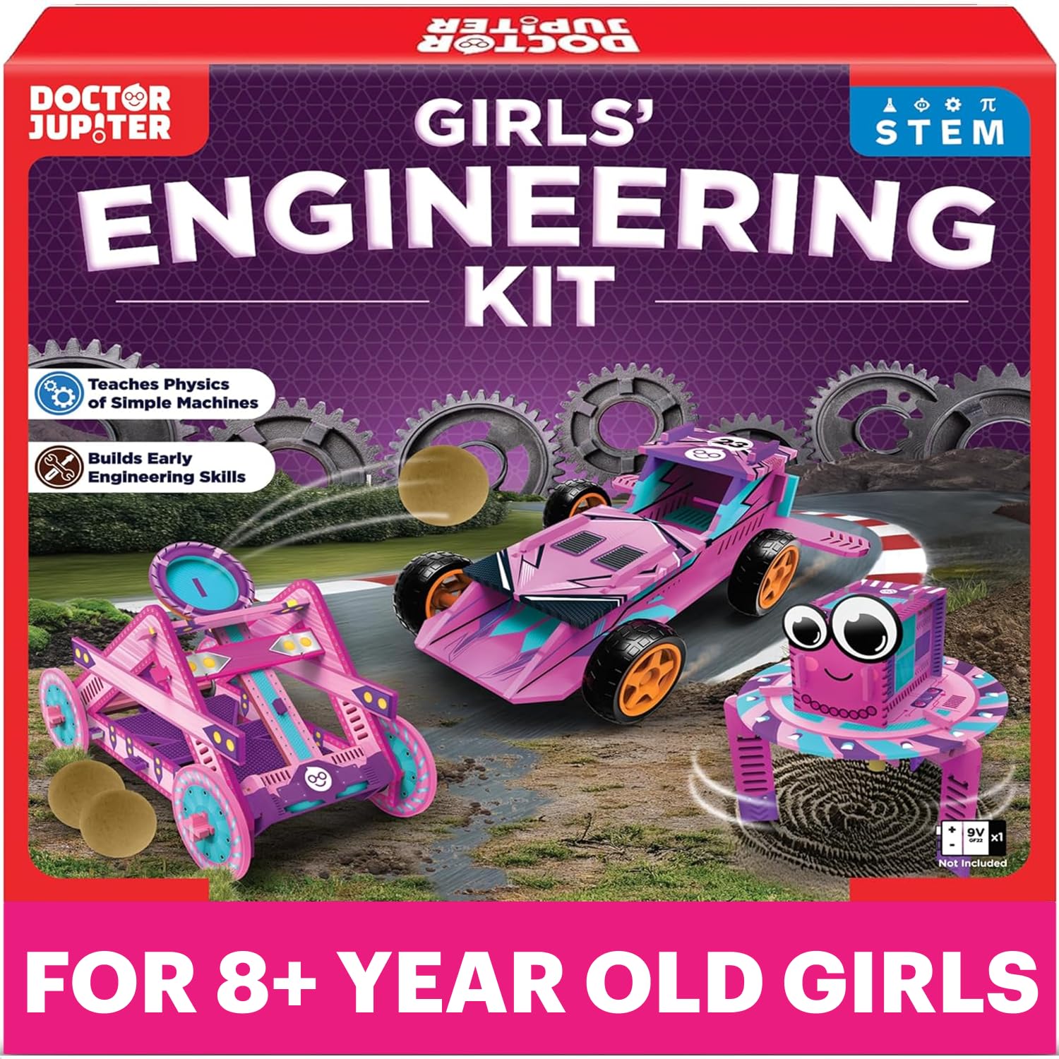Doctor Jupiter Girls’ Ultimate Engineering Kit for Ages 8+ | Build Your Own Catapult, Race Car & Scribbling Robot | Birthday Gift Ideas for Girls 8-9-10-11-12 Year Olds | STEM Kit, Educational Toys Image