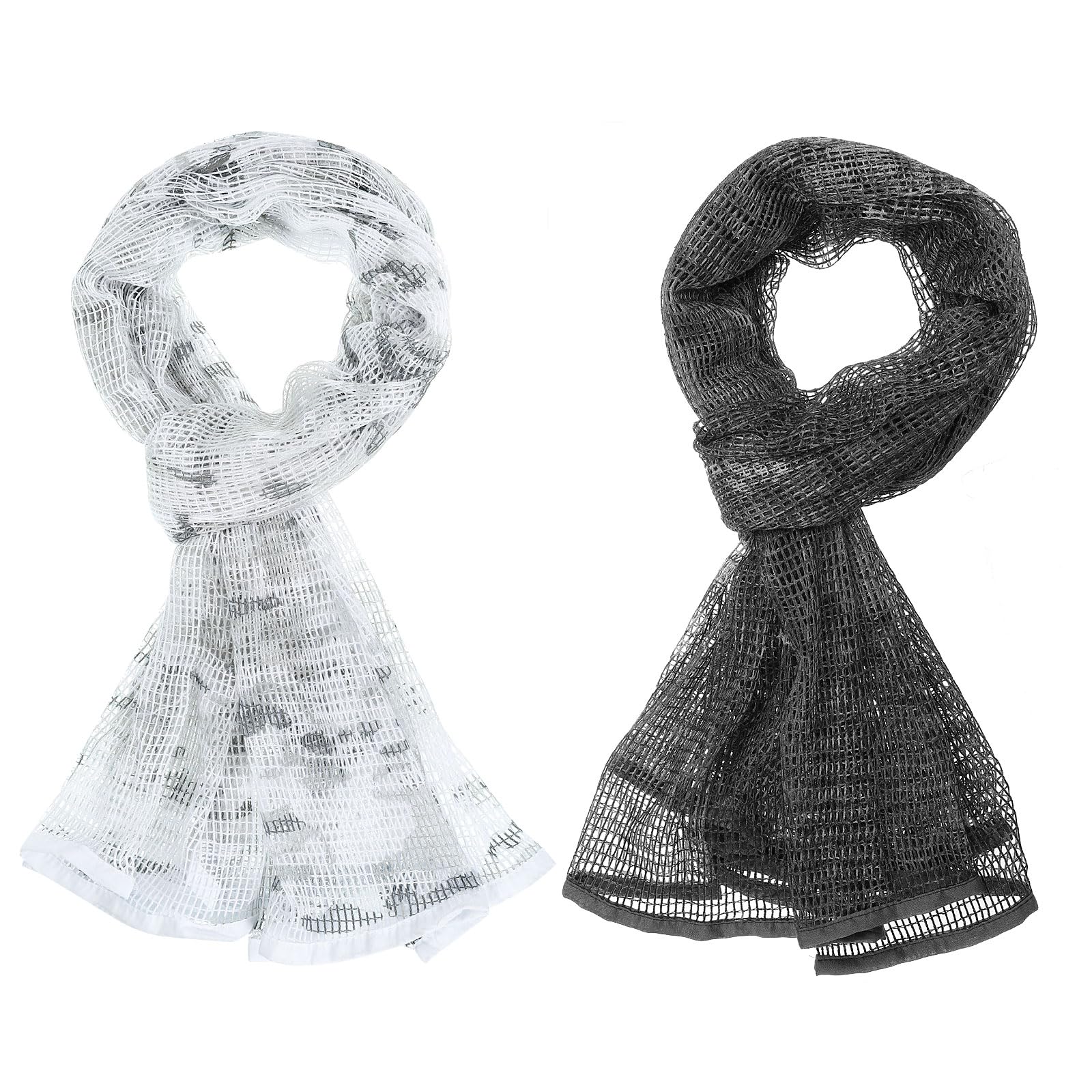 PATIKIL 71"x35" Camouflage Veil Scarf, 2Pcs Camo Netting Veil Camo Mesh Neck Scarves Desert Mesh Scarves for Outdoor Activities, Snow Camo/Black