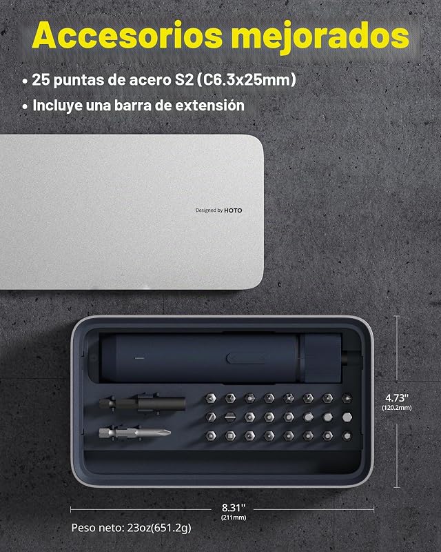 Juego de Destornilladores Eléctricos, 3.6V con 25 Puntas, Carga USB-C