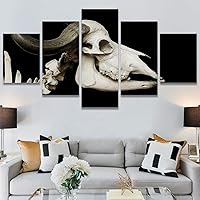 SIGNWIN 5 Panel Canvas Wall Art Modern Art Animals Dramatic Elephants Giraffe Multicolor Photography Southwest for Home Decorations Ready to Hang - 60
