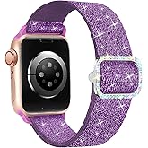 Bling Stretchy Nylon Band Compatible with Apple Watch Band 38mm 40mm 41mm 42mm(S11/10) for Women Kids Sparkly Elastic Solo Loop Bands Cute Glitter Straps for iWatch SE Series 11/10/9/8/7/6/5/4/3/2/1
