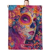 olpddz Sugar Skull Flannel Blanket Gifts for Gothic Lover,60x50inch,Day of The Dead Throw Blankets with Vibrant Floral and Skeleton,for Bedroom,Sofa,Living Room,Camping Halloween Home Decor Throws
