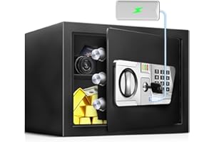 TOTOY 1.5 Cu Ft Small Fireproof Safe Box For Home Documents with Type-C External Power - Steel Security Safe Lock Box with Electronic Keypad, LED Sensor Light- Safety Box For Cash, Jewelry