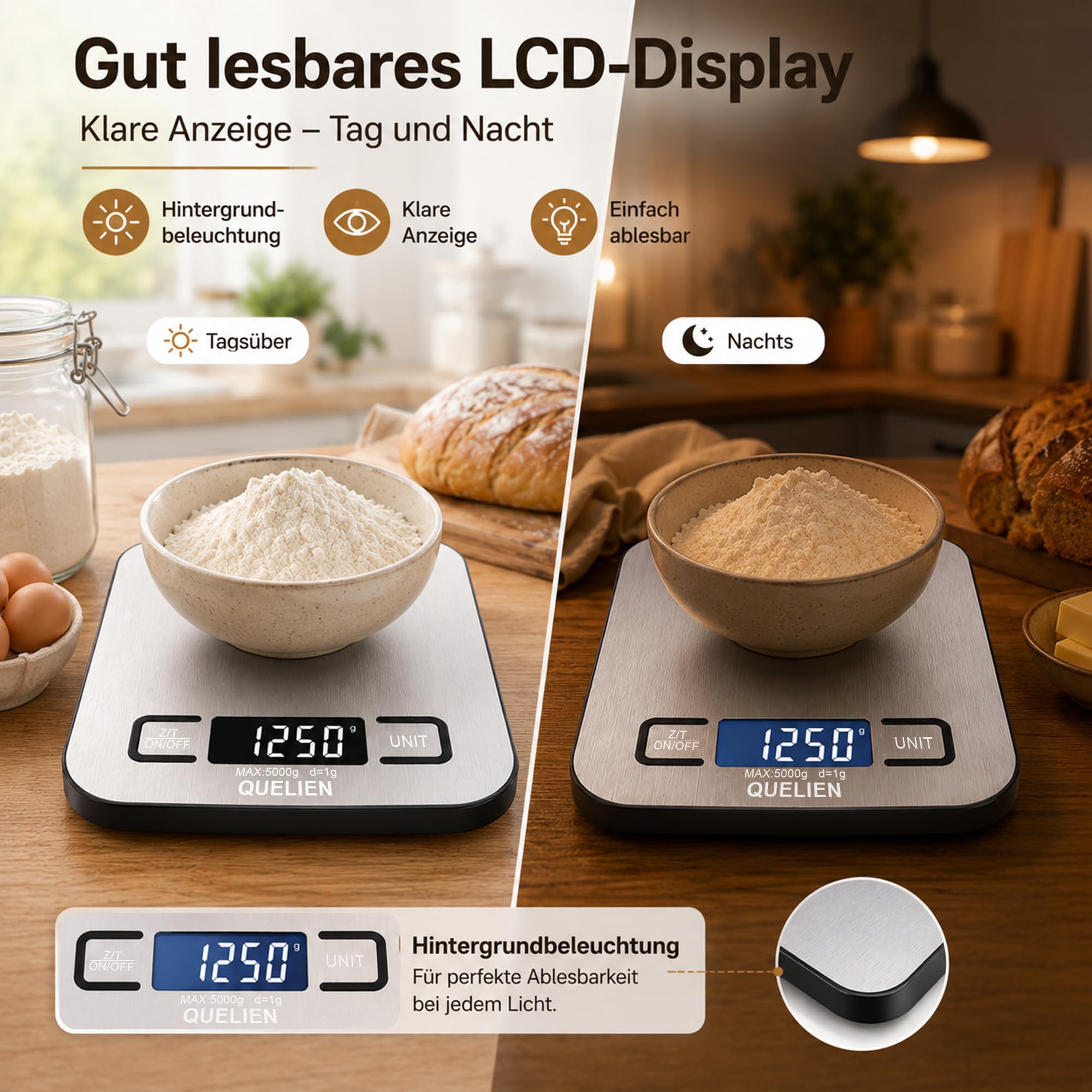 Digitale Küchenwaage Aus Edelstahl, USB-Aufladbar, 5 kg/1 g Präzision, 6 Einheiten, Tara-Funktion, LCD-Display – Ideal Für Kochen, Backen Und Große Mengen 3