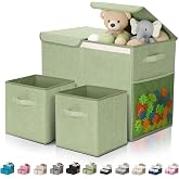 Fiwochic 3 Pack Large Toy Box Storage Organizer Set, Green | 23 Inch Fabric Toy Chest with 2 Cube Bins, Collapsible Organizer for Playroom Classroom Nursery, Stores Clothes Books Toys