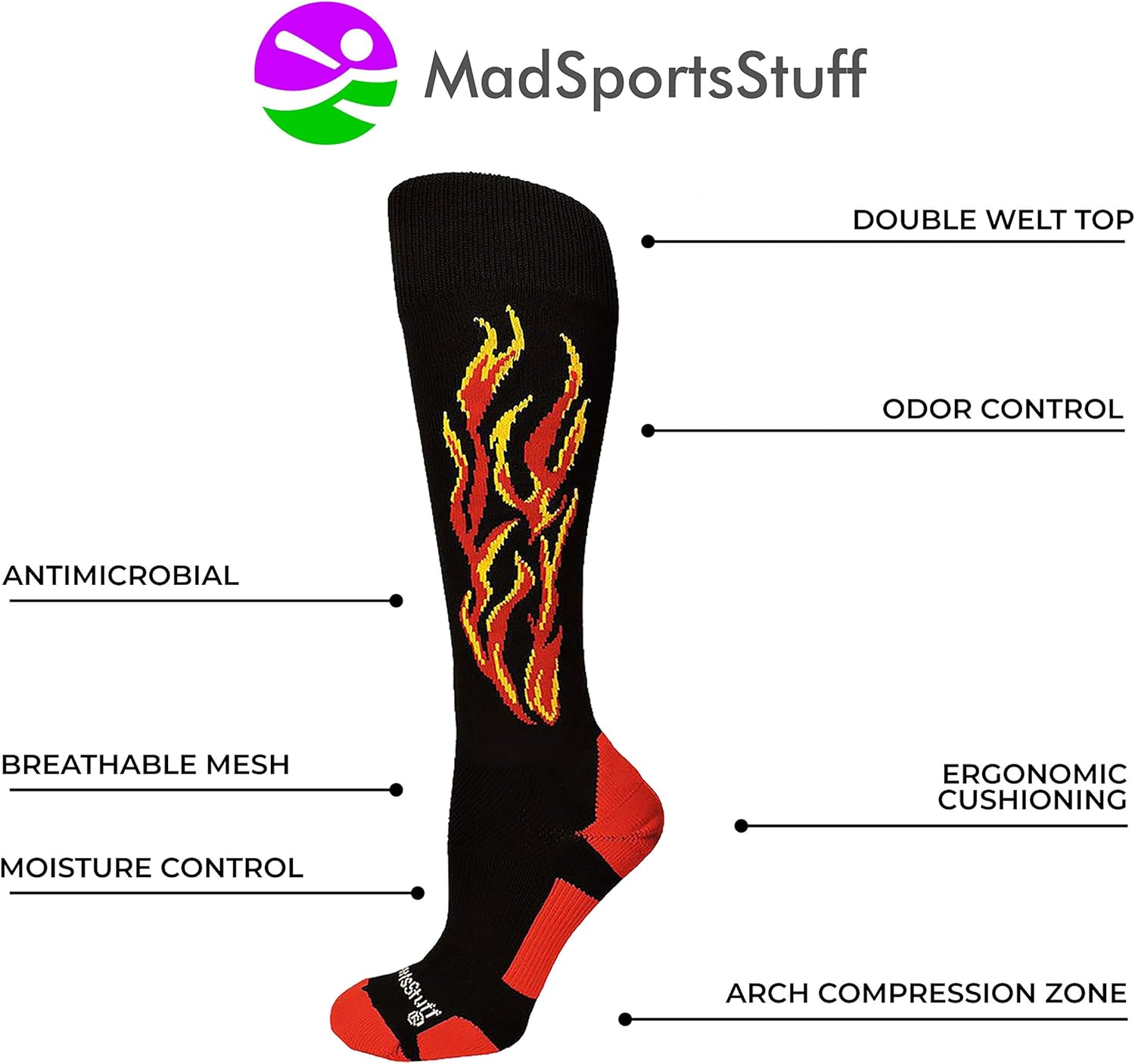 MadSportsStuff Flame Soccer Style Over The Calf Athletic Socks (Multiple Colors) : Clothing