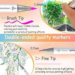 Caliart Alcohol Markers Brush Tip, 51 Colors Dual