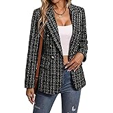 Mina Self 2026 Spring Women's Tweed Plaid Blazer Jacket - Fully Lined Fashion Business Casual Elegant Work Coat Pockets