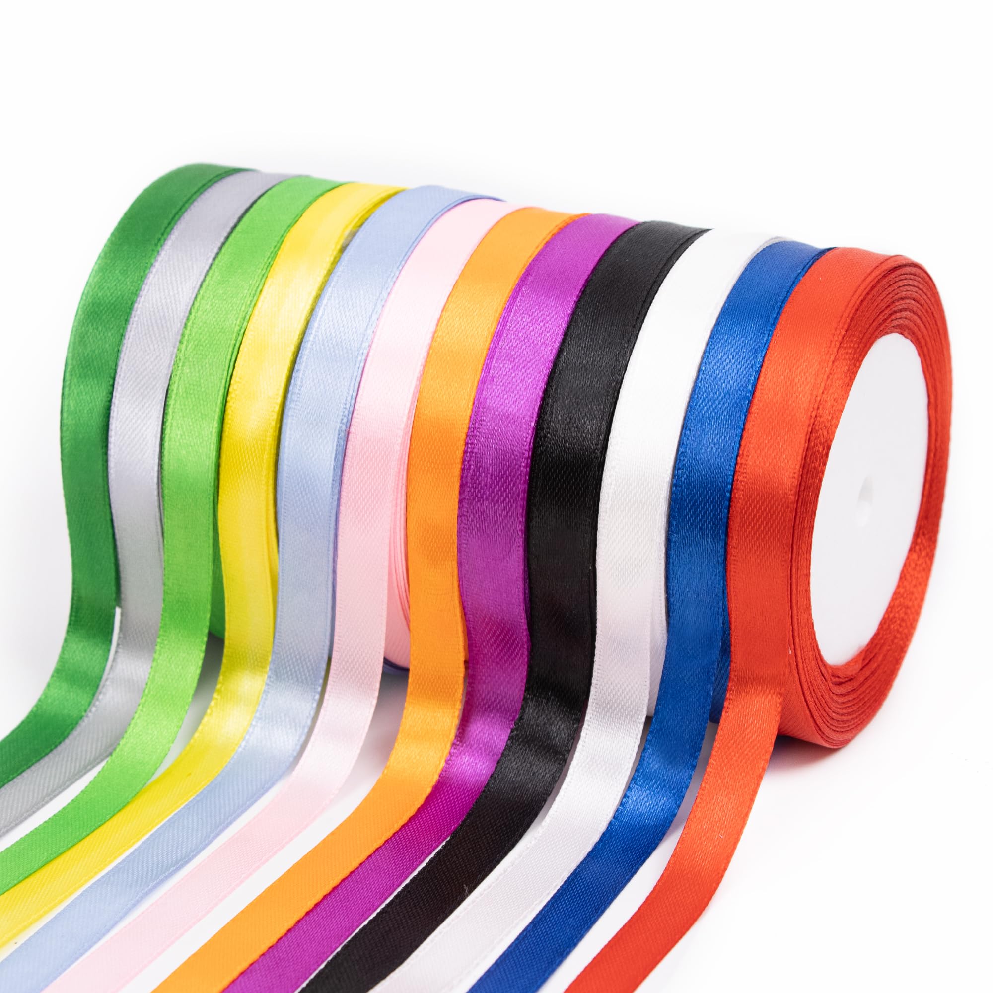 Fyshird 12 Colours Satin Ribbon for Gift Wrapping 10mm x 22m Curling Ribbon Fabric Polyester Ribbon Thin Ribbons for Crafting DIY Bows Cake Wedding Party Decorations Christmas