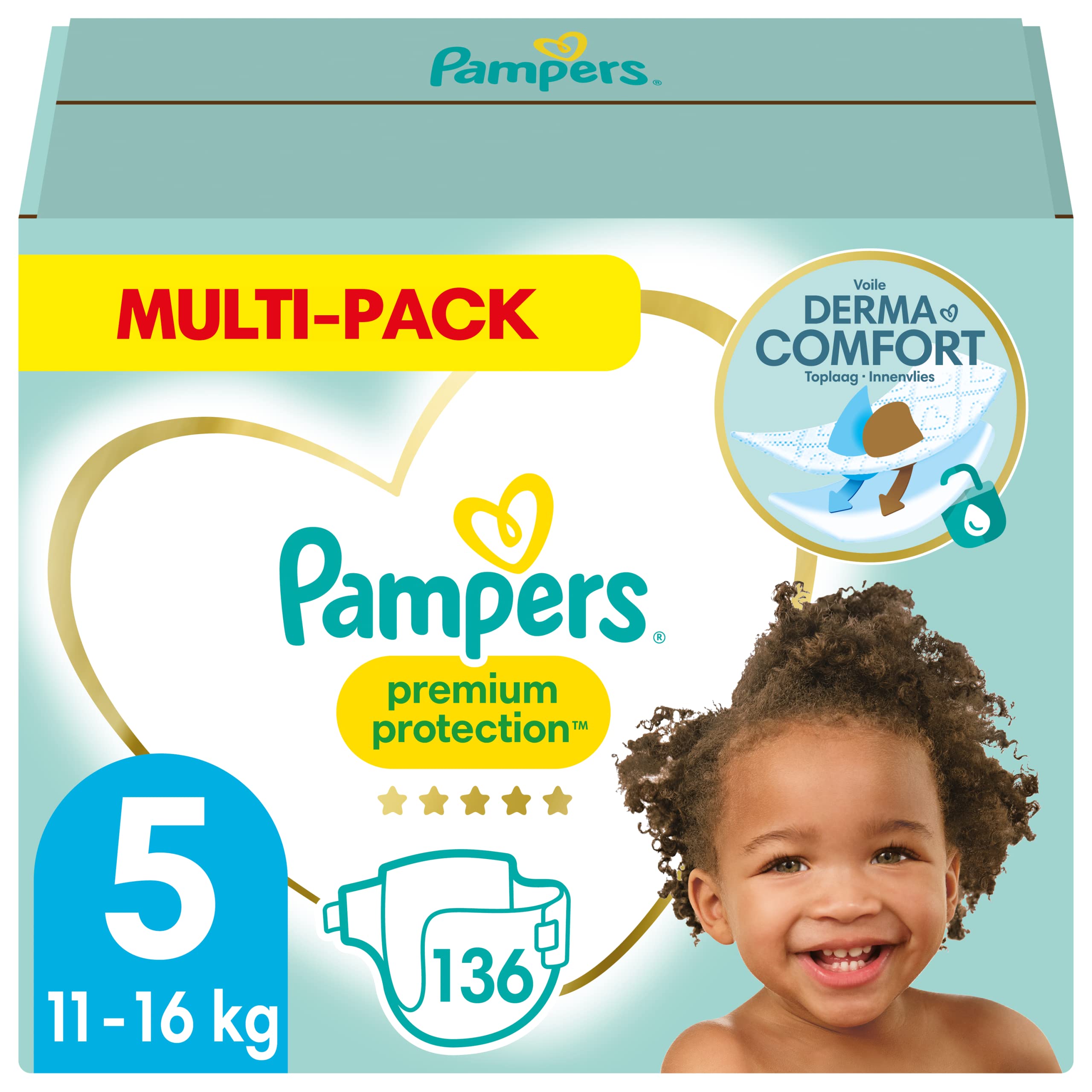 Pampers Size 5 Baby Premium Protection Monthly Saving Nappies - Pack of 136 Nappies