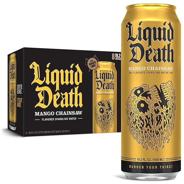 LIQUID DEATH, MANGO CHAINSAW, MANGO-FLAVORED SPARKLING WATER, 8-PACK (19.2OZ CANS), LOW CALORIE & NO ARTIFICIAL SWEETENERS