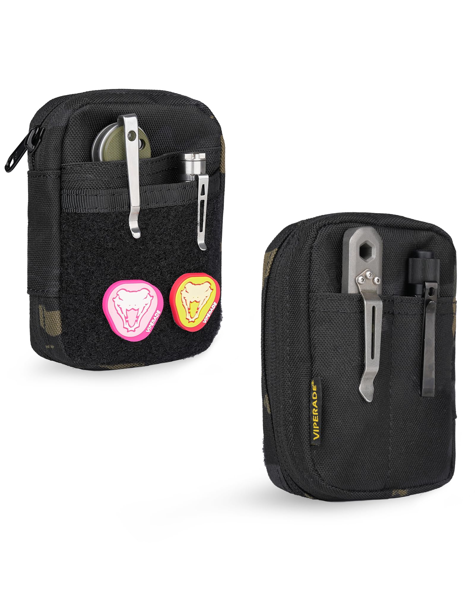 VIPERADE VE31 EDC Pouch Organizer Mini Tool Organiser, Small Pocket Organizer, YKK Zipper Pocket EDC Utility Admin Pouch for Camping Bush Craft/Digital Storage/Traveling/Hiking - Black Camo