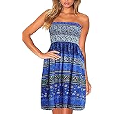 Tube Top Dress Boho Floral Beach Smocked Sundress Strapless Dress for Women Summer