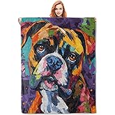 Colorful Boxer Dog Blanket Gifts for Women Men Soft Warm Lightweight Cozy Plush Cute Animal Throw Blankets for Bedroom Living Room Sofa Home Decor 60"x50"