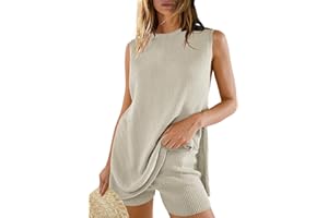 Panadila Womens Summer Lounge Sets 2 Piece Outfits Beach Vacation Outfits Tank Top and Shorts Sweater Matching Set