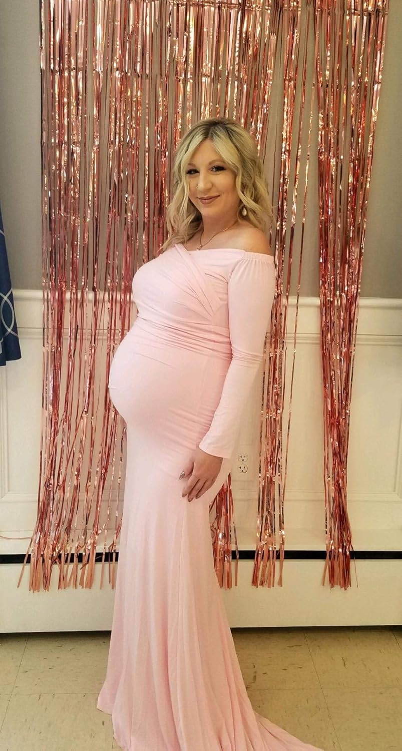 Saslax Maternity Elegant Fitted Maternity Gown Long Sleeve Slim Fit Maxi Photography Dress at  Women’s Clothing store