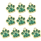 PATIKIL Animal Dog Cat Paw Print Pendants, 10 Pcs Crystal Footprint Dog Cat Paw Prints Pendants for DIY Necklace Bracelet Enamel Jewelry Making, Dark Green