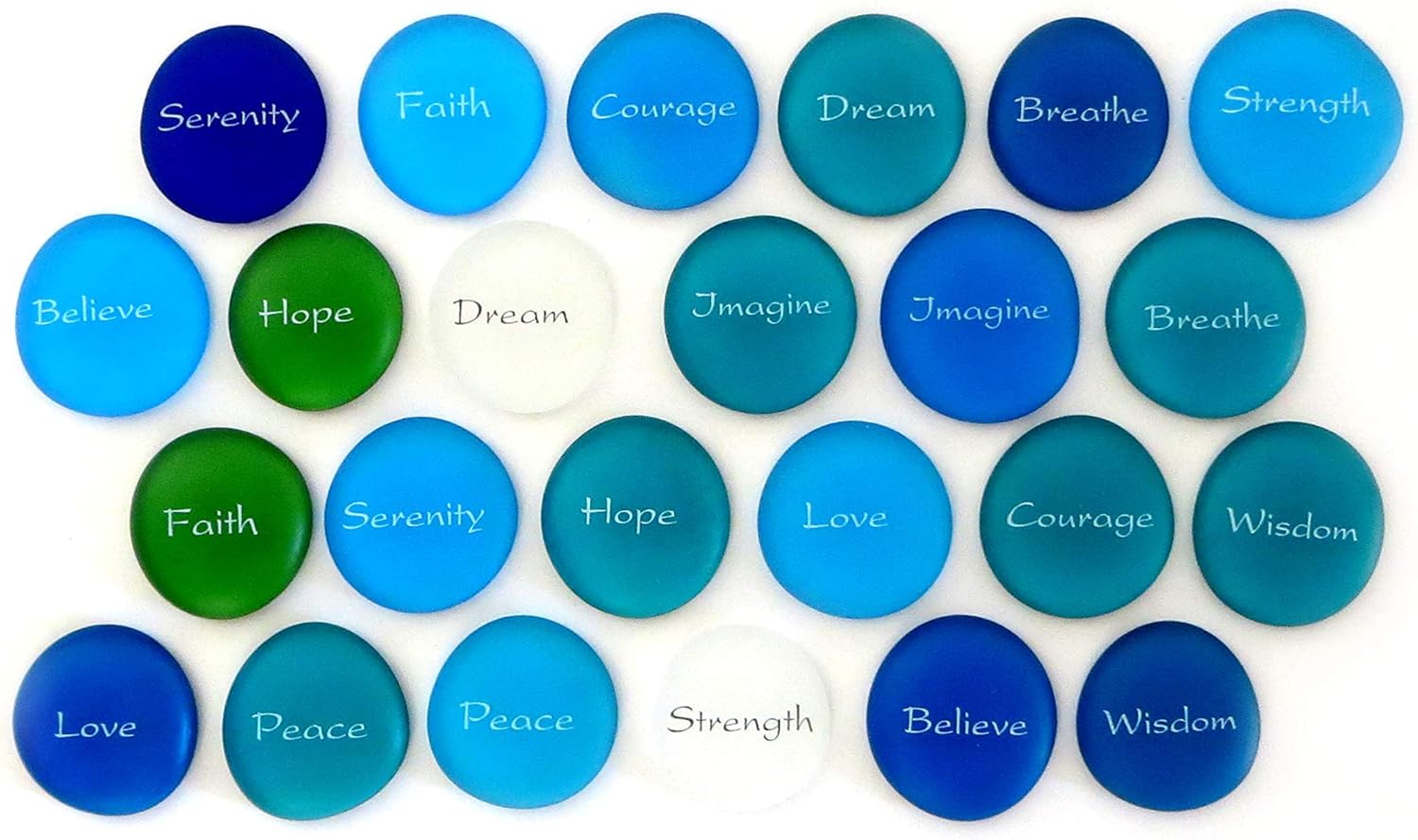 Lifeforce Glass The Mermaid's Message, 24 Frosted Inspirational Sea Glass Stones, Assorted, Two Each of Twelve Inspiring Words in Beach Colors: Home & Kitchen