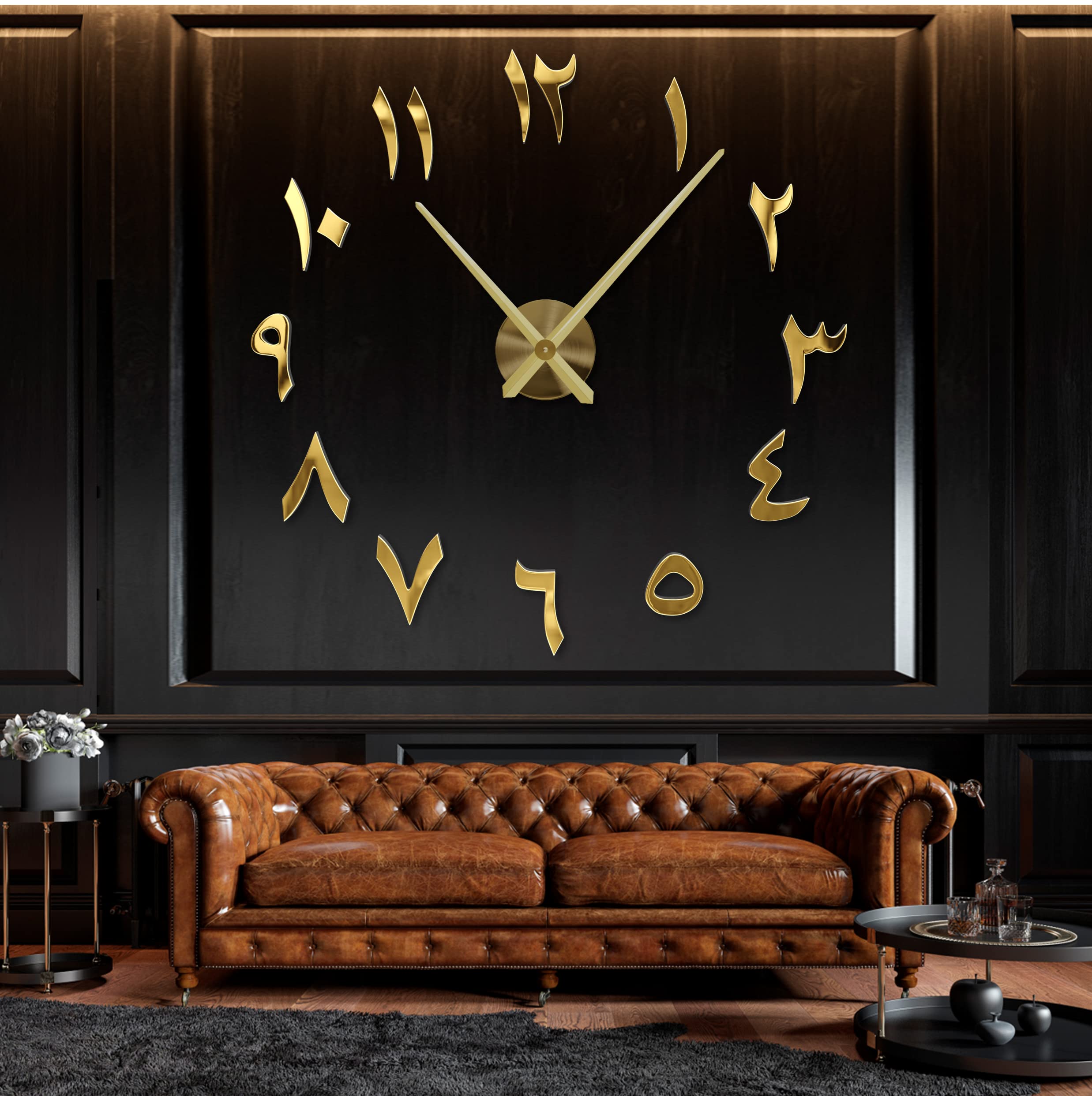 R&M Orient 3D Arabic Wall Clock Silent DIY - Home Decoration Gift - Living Room Home Office - 2 Years Warranty (Gold)