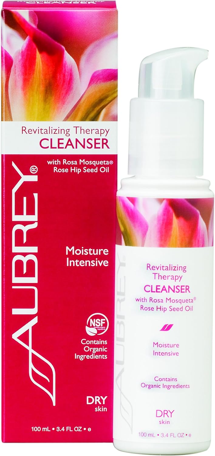 Aubrey Revitalizing Therapy Facial Cleanser | Hydrates, Smoothes & Nourishes Dry Skin | Rosa Mosqueta Rose Hip Oil | 75% Organic Ingredients | 3.4oz