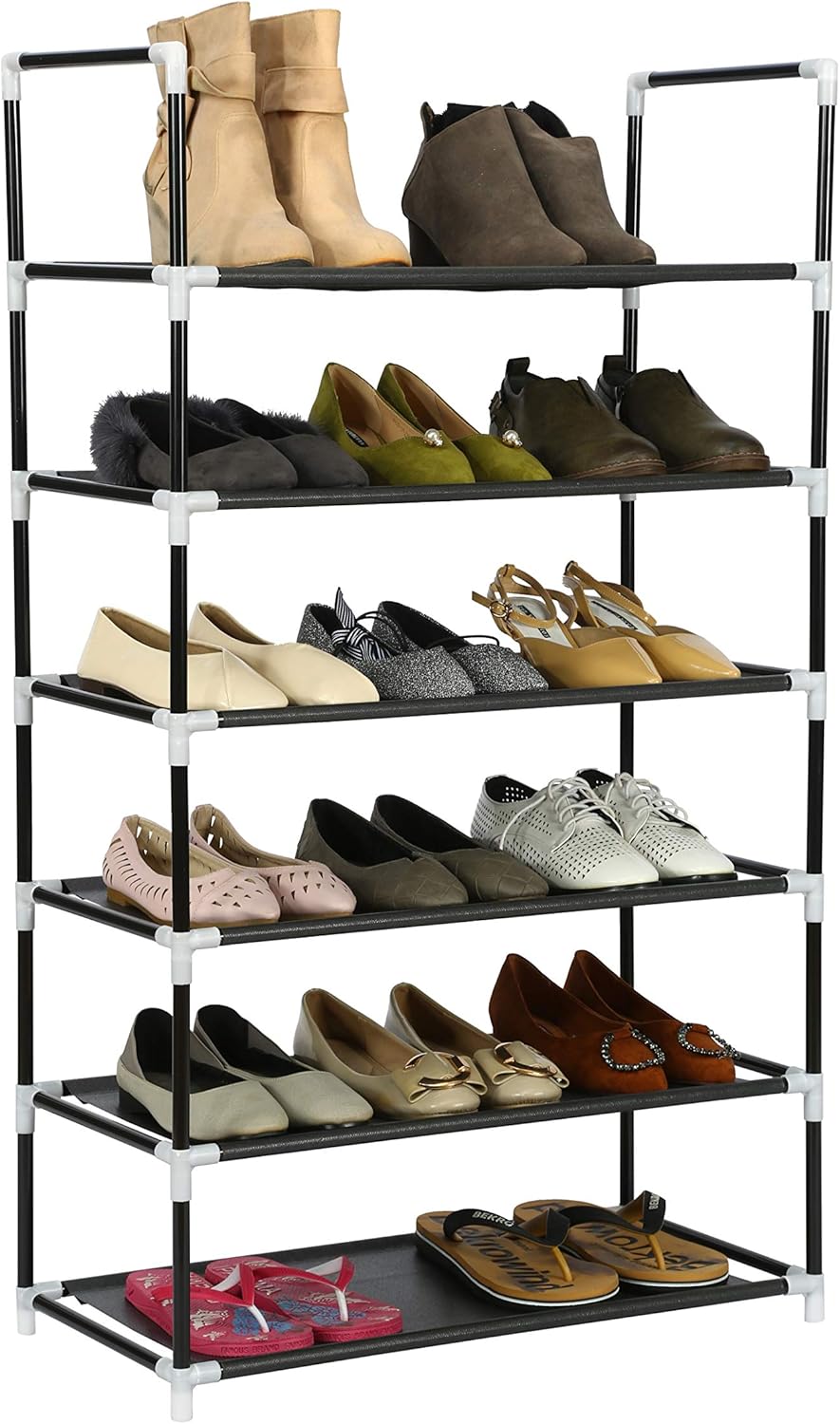 4 tier metal shoe rack on Amazon Com Homebi 6 Tier Shoe Rack Shoes Storage Organizer Entryway Metal Shoe Holds 18 24 Pairs Of Shoes With 6 Tiers Metal Shelves And Fabric Cover 23 62 W X 11 02 D X 41 54 H Black
