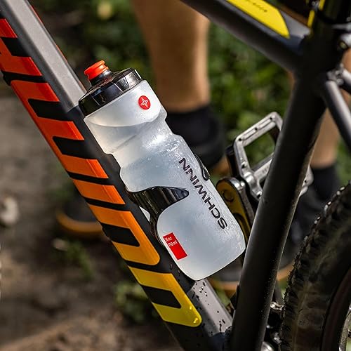 Schwinn Translucent Sport Water Bottle with Holder for Bicycle, 26 oz,  BPA-Free, Dual-Stage Nozzle, Ergonomic