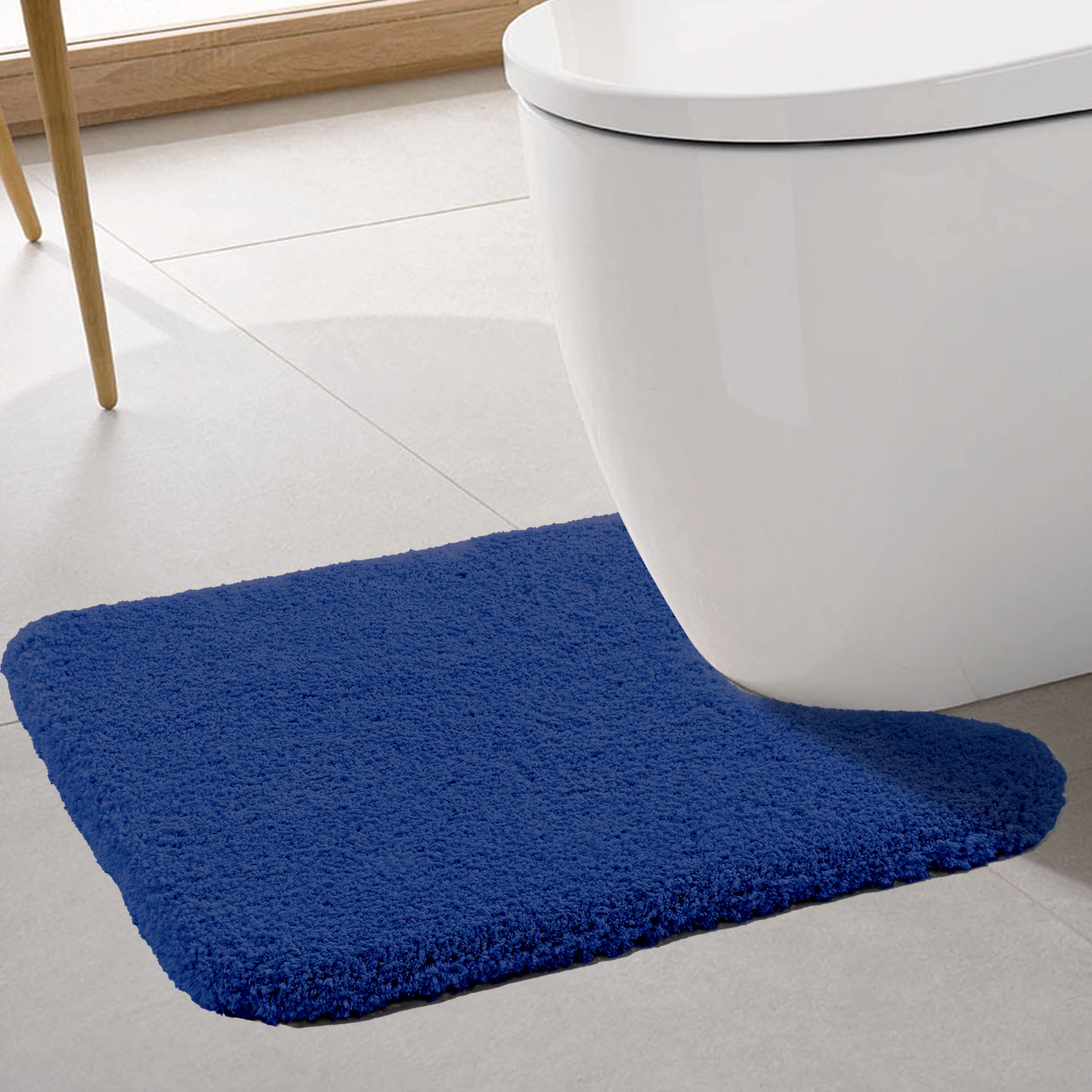 ROLIZOE Ultra Thick Toilet Mat Non Slip Pedestal Mat for Toilet Highly Absorbent Bathroom Toilet Rug Super Soft Bath Mat Rug Carpet Microfiber Floor Mat U Shape 50 x 60cm, Navy Blue — image 1