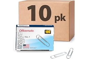Officemate No.1 Smooth Paper Clips, Pack of 10 Boxes of 100 Clips Each, 1000 Clips Total (99911)