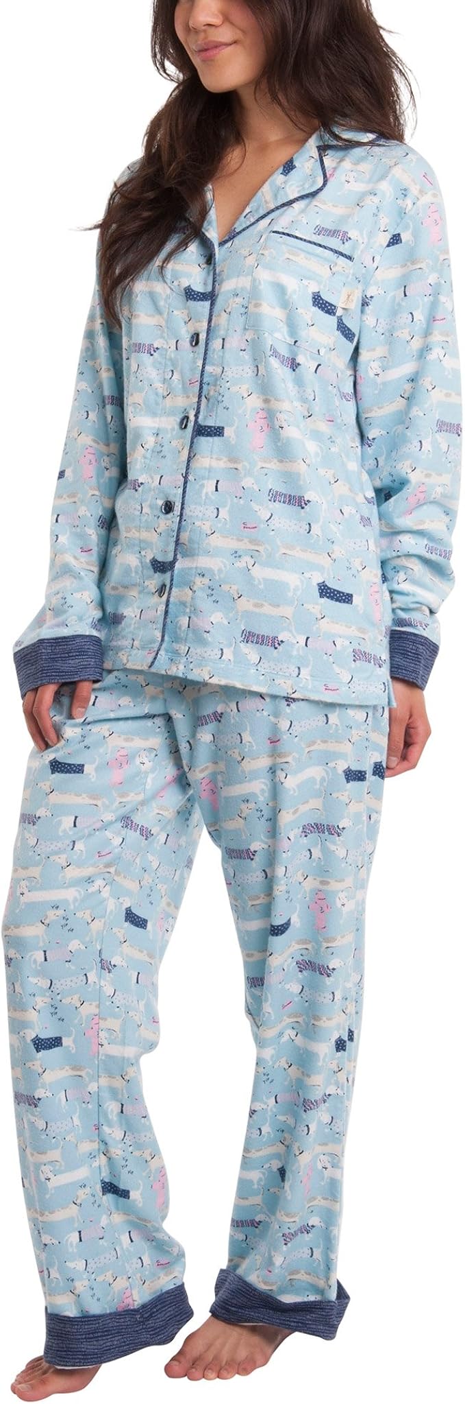 Munki Munki Womens Flannel Pajama Set, Light Blue, Size XS at Amazon
