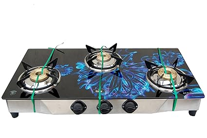 Cello 3 Burner Digital Toughened Glass Top Gas Stove (Gemini Blue)