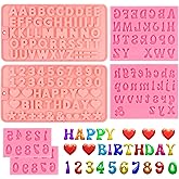 6PCS Chocolate Molds, Letters Numbers Silicone Candy Molds | Reusable Alphabet, with Happy Birthday Heart Shaped, for Baking Desserts, Strawberries Cake Decoration