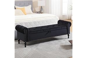 HOMYKA Storage Bed Bench for Bedroom, 67 Inches End of Bed Bench, Velvet King Size Bench with Arms, Tufted Button Storage Ottoman Benches, Upholstered Bench for Bedroom, Living Room, Entryway, Black